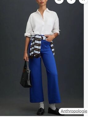 Anthropologie Maeve Collette Wide-Leg cropped Ponte Pants in Royal Blue NWT